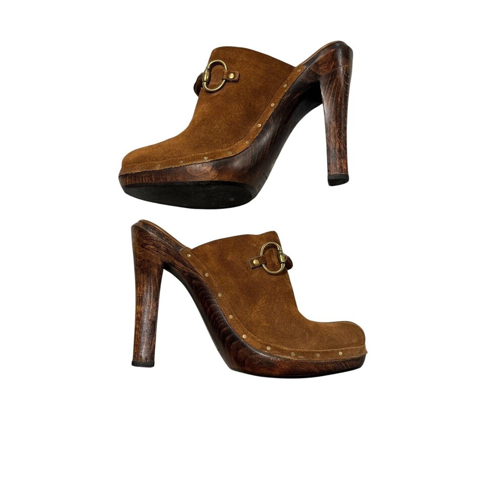 Y2K Gucci Brown Suede Horsebit Platform Mule Clogs Heels Size 7.5 Made in Italy - Picture 10 of 13